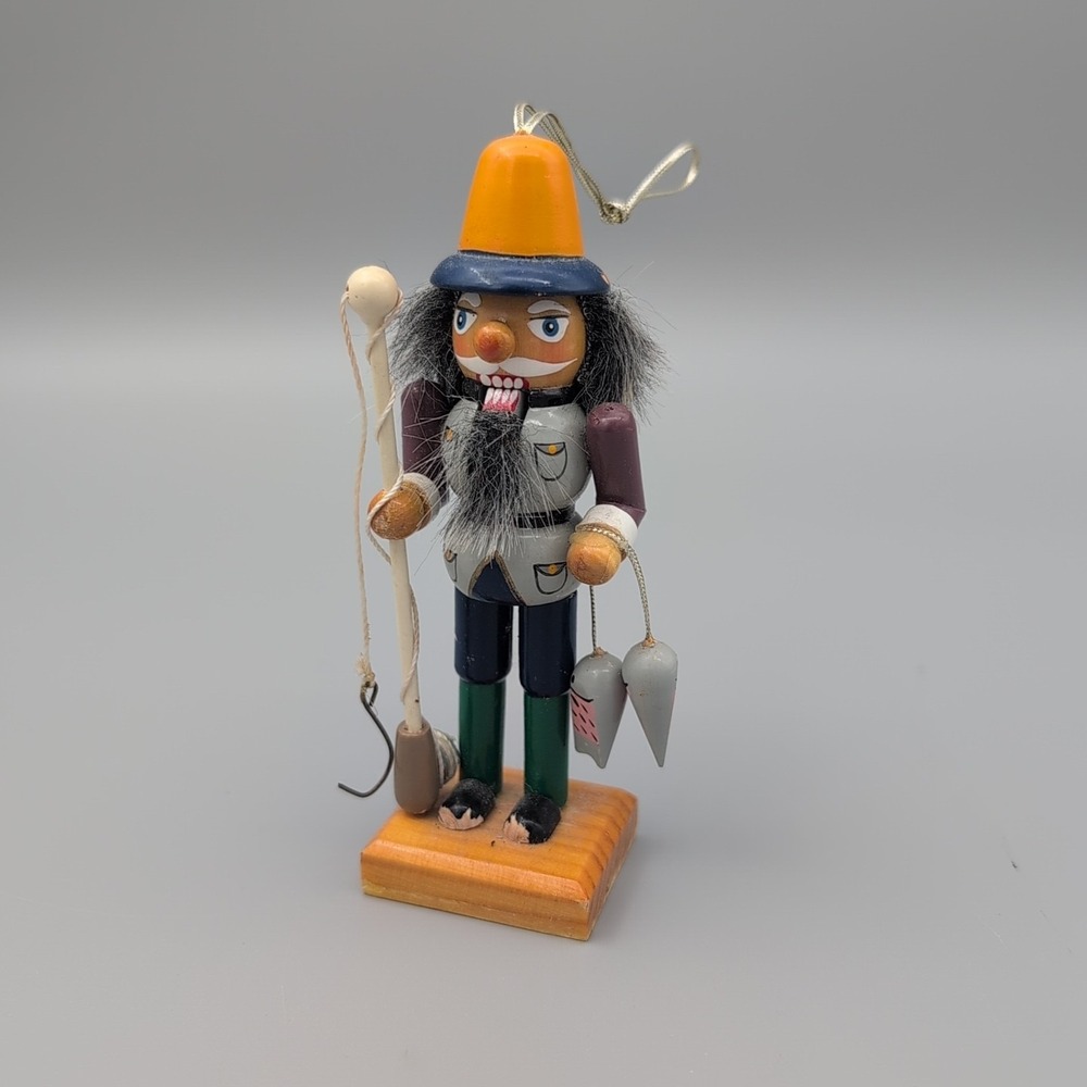 Wood Nutcracker Fisherman‎ Fishing Fish Sport Pole Ornament Germany ?